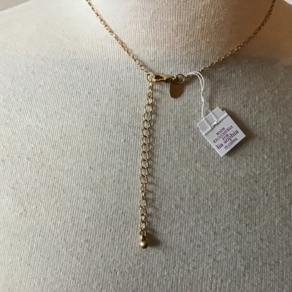 NWT Retired Lia Sophia “Waybridge” gold color necklace w/glittering enamel crest - Picture 6 of 12